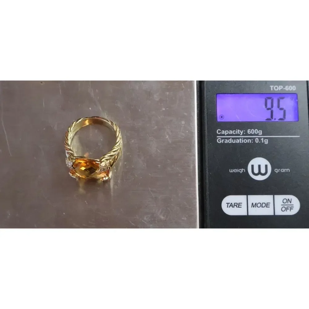 David Yurman 18k Yellow Gold Cushion Citrine & Diamond Ring 9.5G / Sz 6.5 - Picture 7 of 7